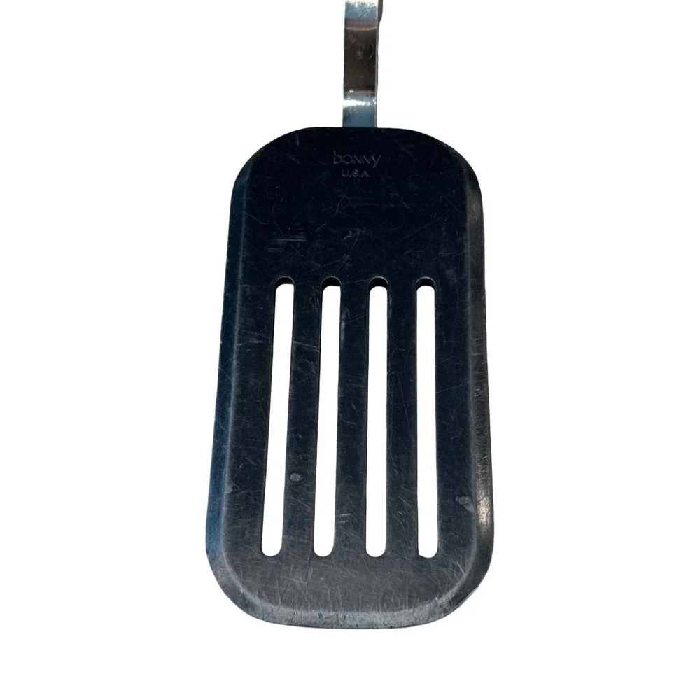 Bonny USA Vintage Slotted Spatula Turner Black Nylon White Handle Metal Neck